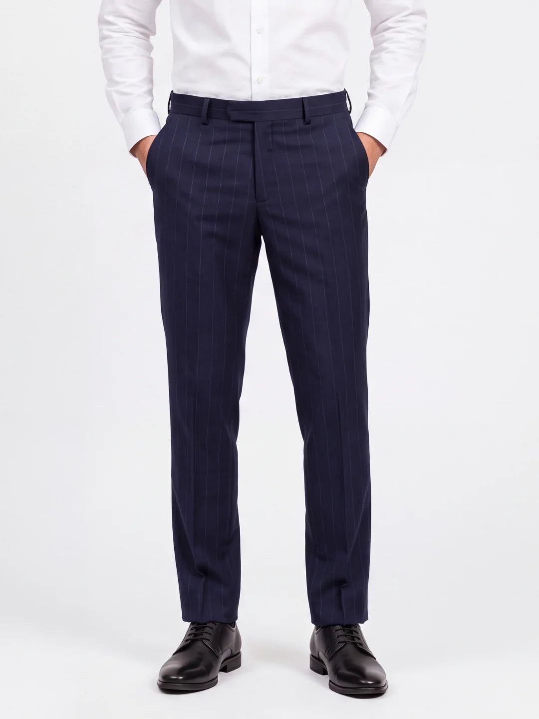 Navy Blue Slim Fit Striped  Formal Trouser