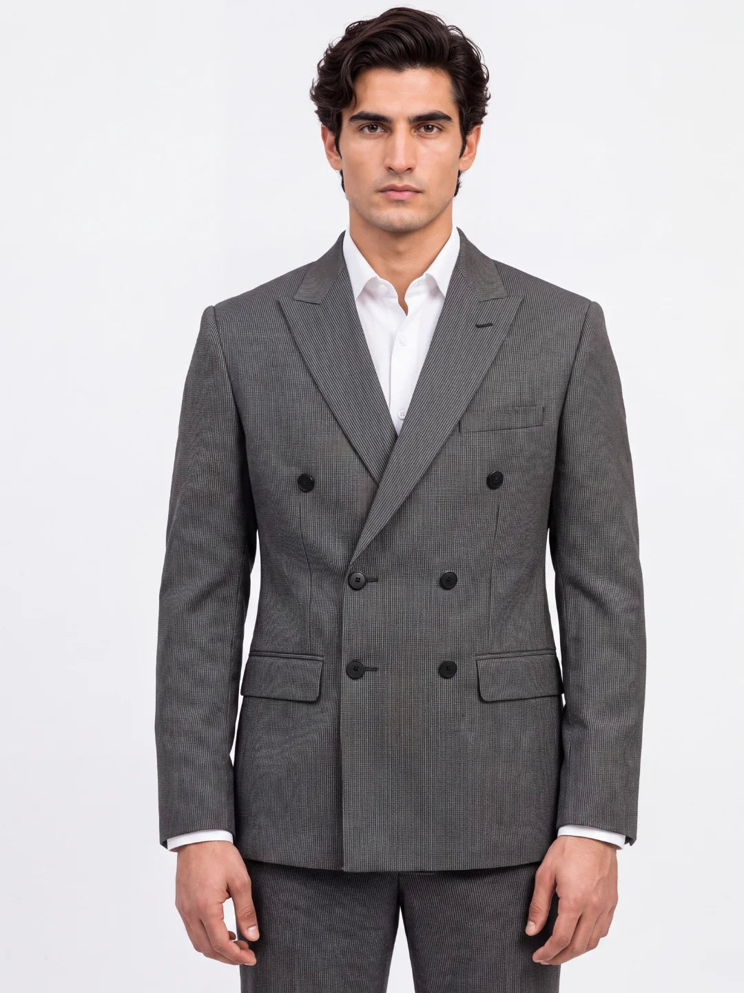 Brown Striped Slim Fit Lapel Collar Double Breasted Causal Blazer