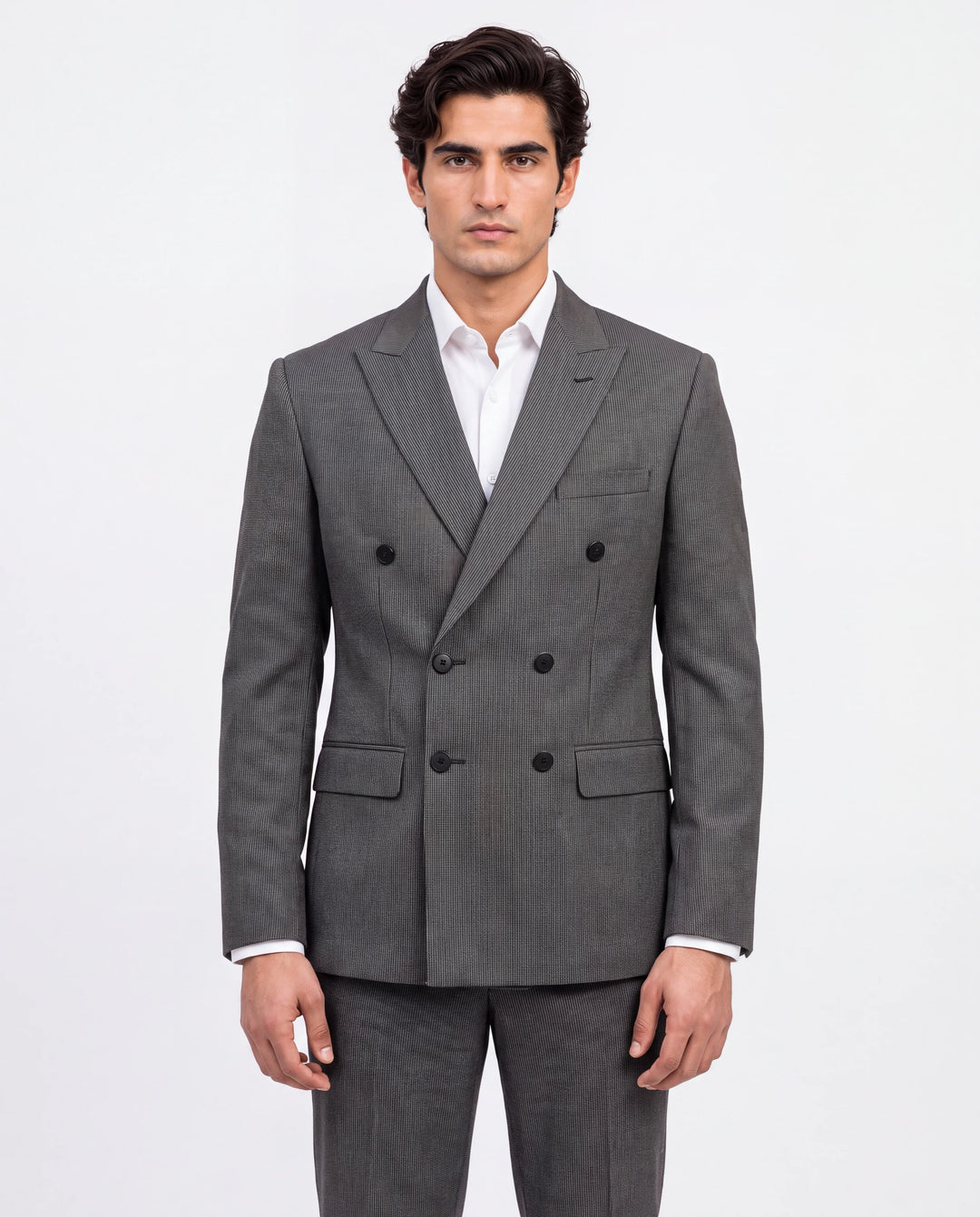 Brown Striped Slim Fit Lapel Collar Double Breasted Causal Blazer