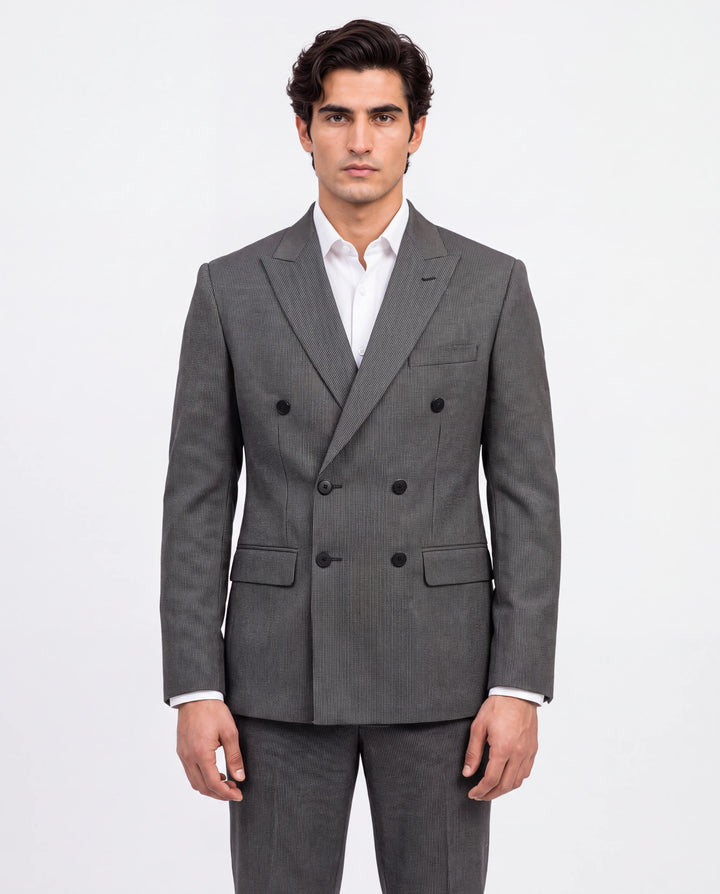 Brown Striped Slim Fit Lapel Collar Double Breasted Causal Blazer