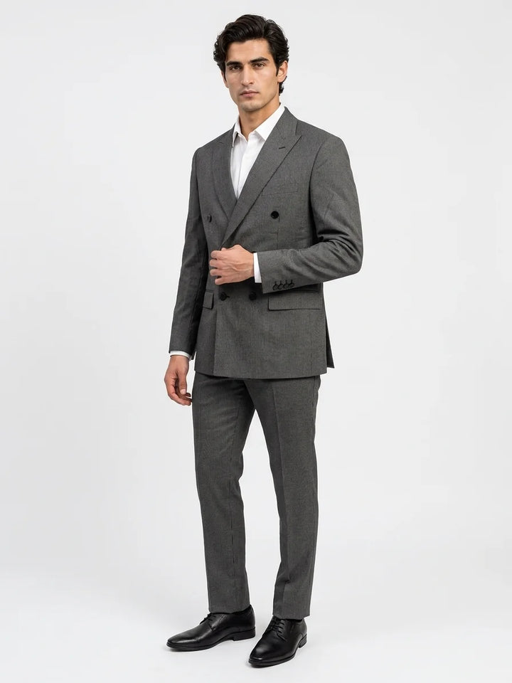 Brown Striped Slim Fit Lapel Collar Double Breasted Causal Blazer