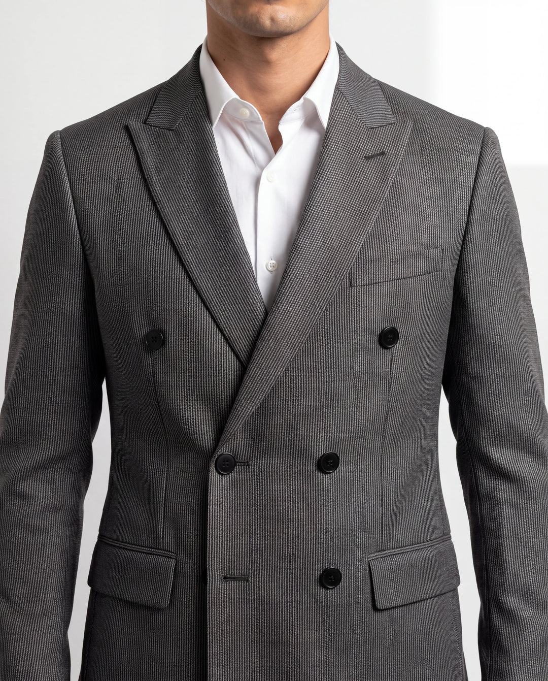 Brown Striped Slim Fit Lapel Collar Double Breasted Causal Blazer