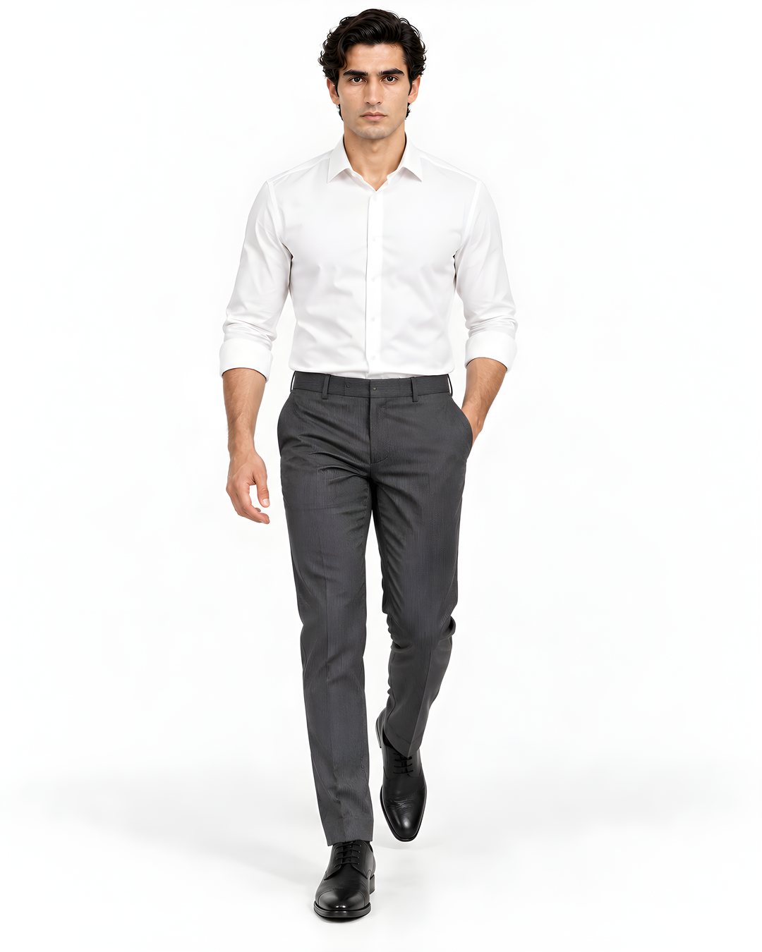 Brown Slim Fit Striped Formal Trouser