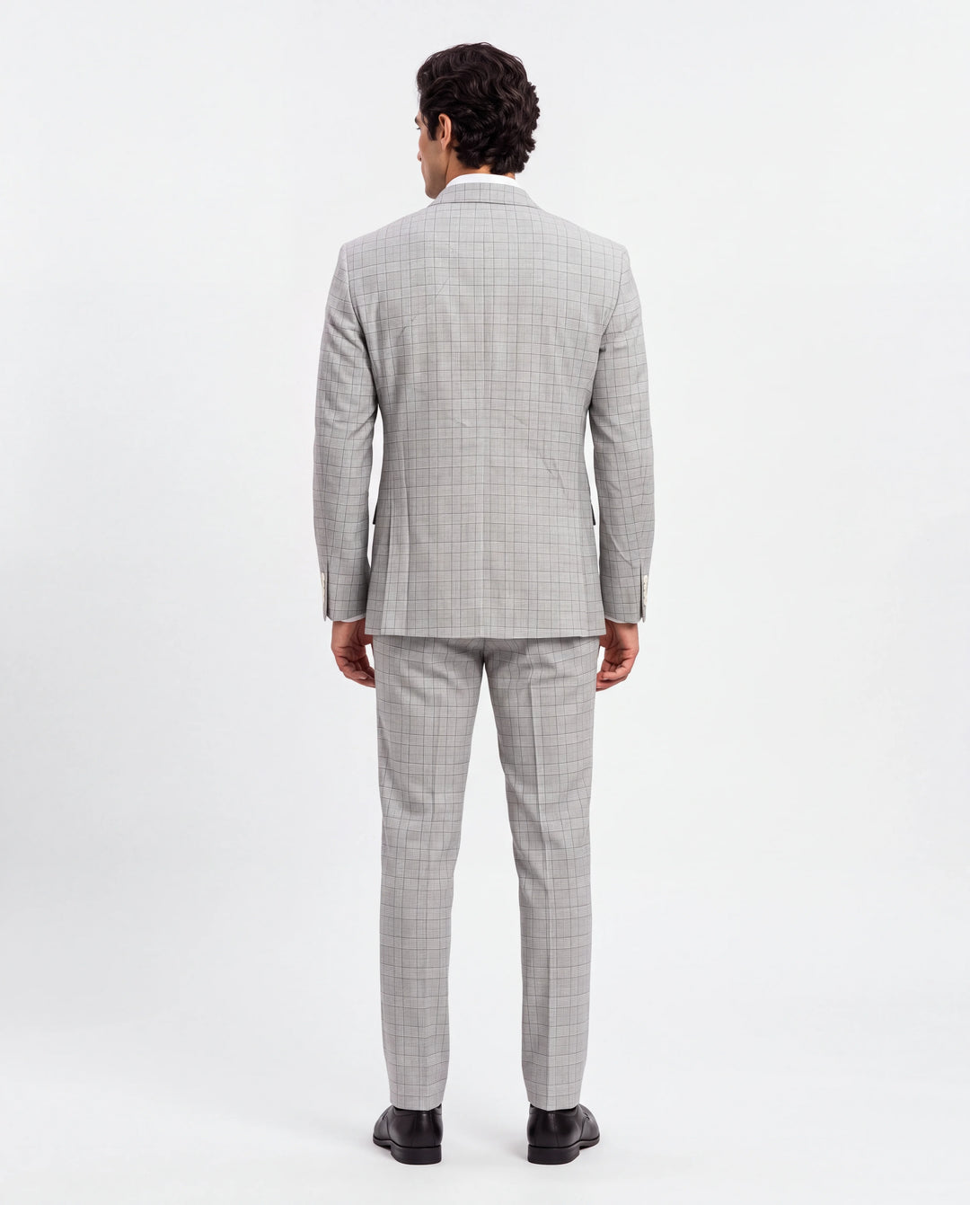 Grey Checked Slim Fit Lapel Collar Double Breasted Causal Blazer