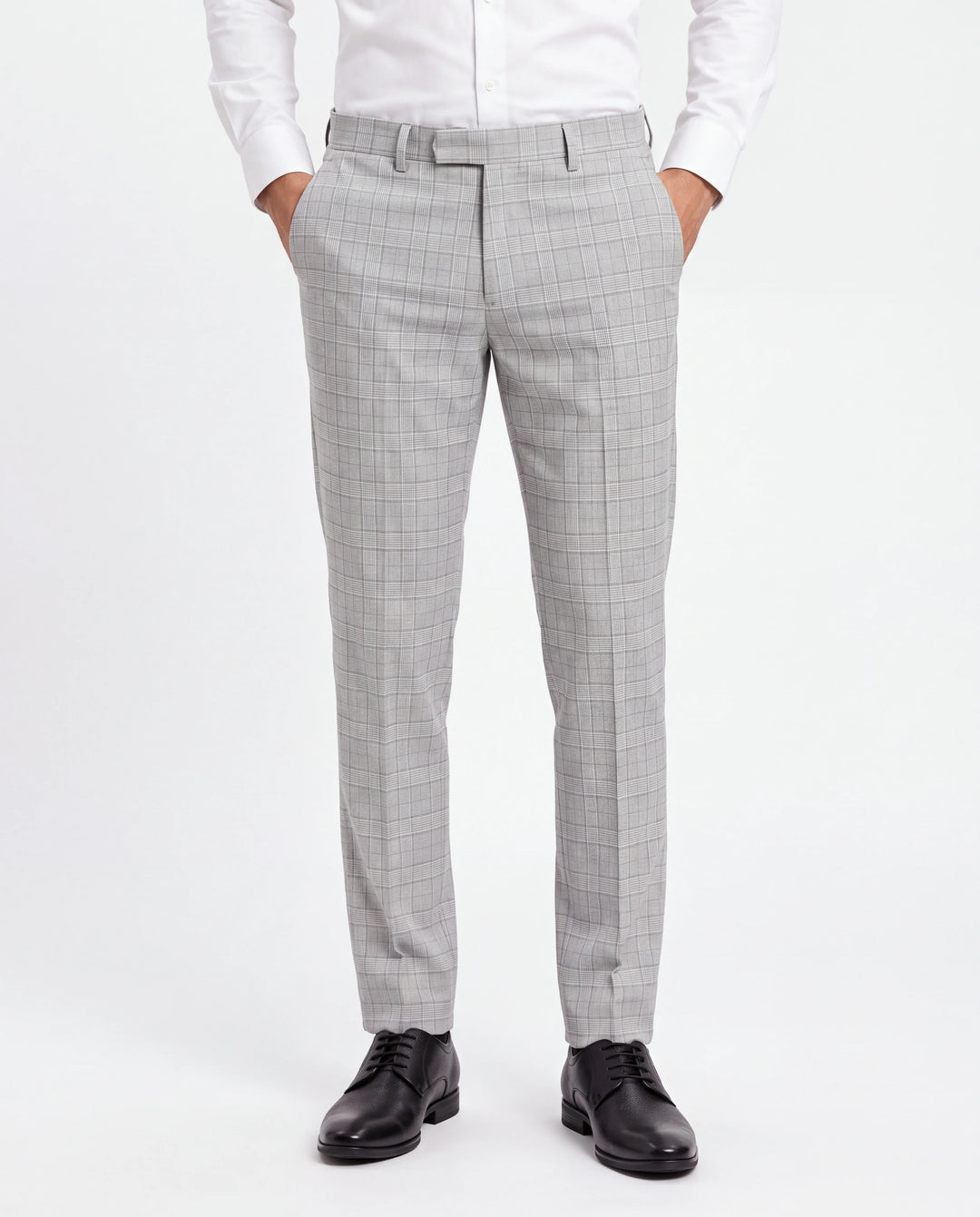 Grey Slim Fit Checkered  Formal Trouser