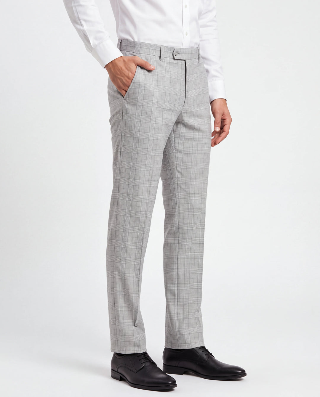 Grey Slim Fit Checkered  Formal Trouser