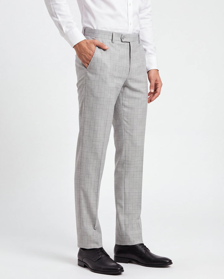 Grey Slim Fit Checkered  Formal Trouser