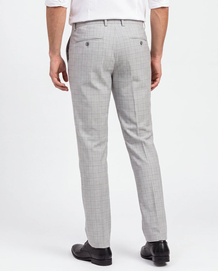 Grey Slim Fit Checkered  Formal Trouser