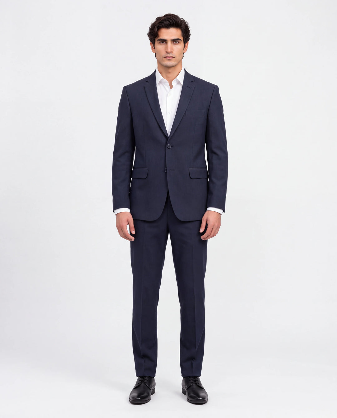 Navy Solid Slim Fit Lapel Collar Double Breasted Causal Blazer