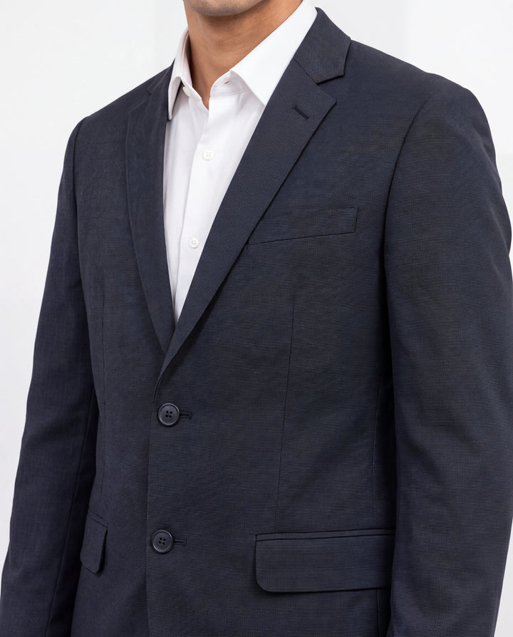Navy Solid Slim Fit Lapel Collar Double Breasted Causal Blazer