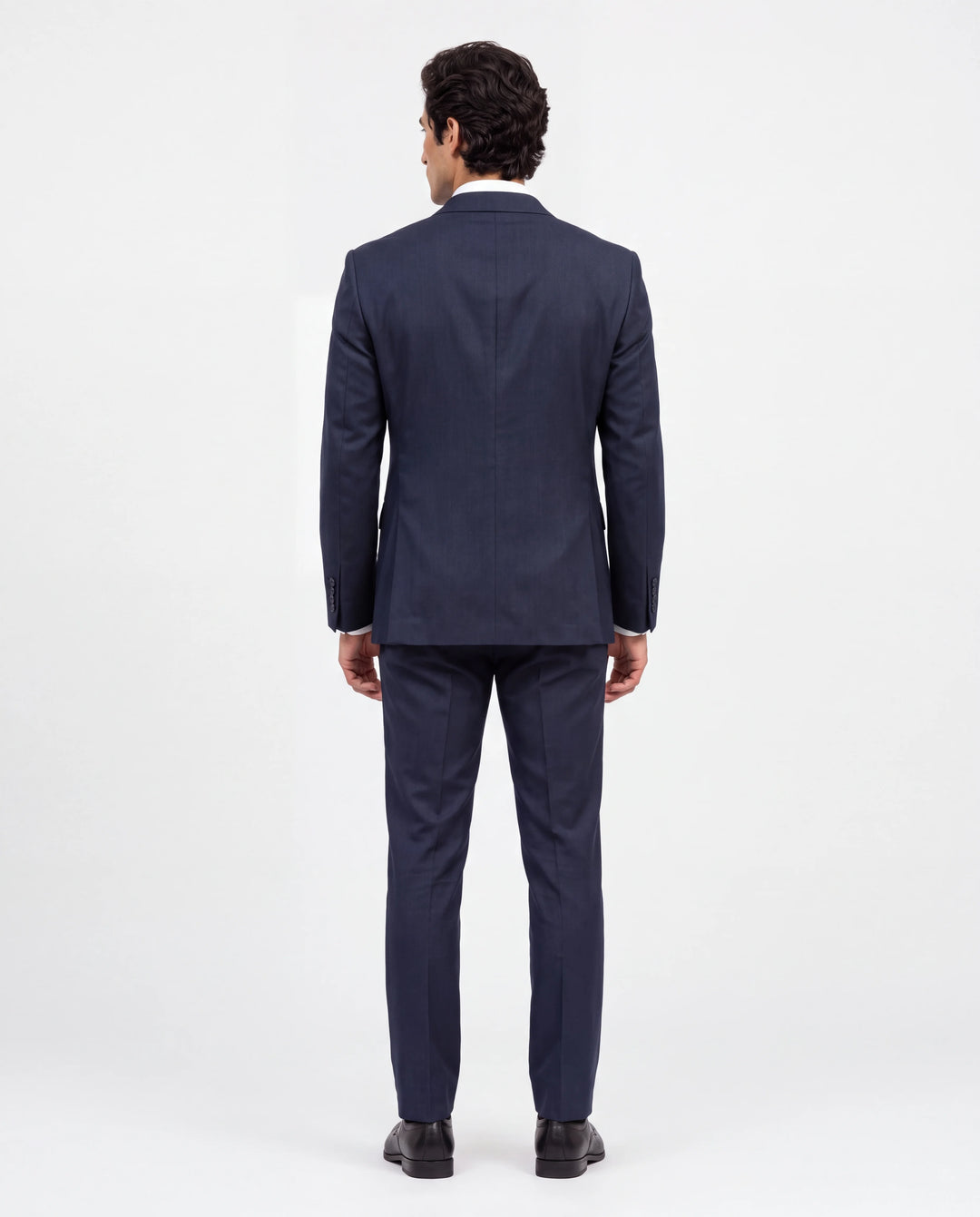 Navy Solid Slim Fit Lapel Collar Double Breasted Causal Blazer