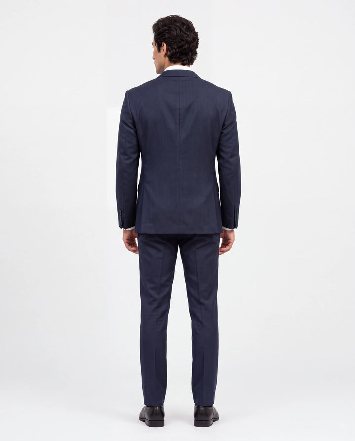 Navy Solid Slim Fit Lapel Collar Double Breasted Causal Blazer