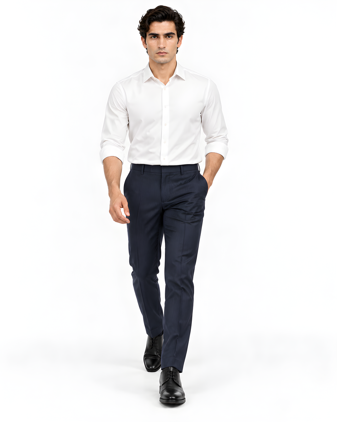 Navy Blue Slim Fit Plain  Formal Trouser