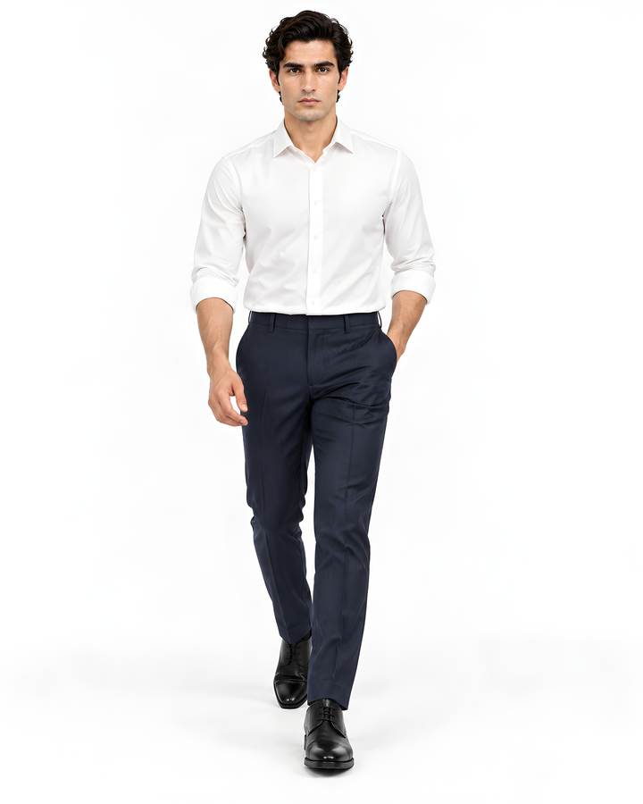 Navy Blue Slim Fit Plain  Formal Trouser