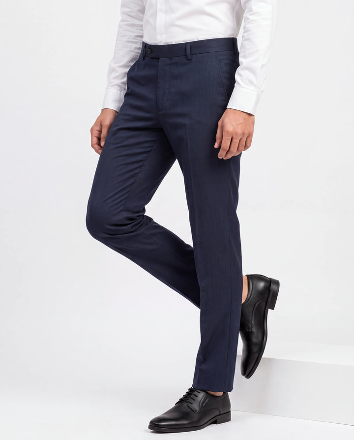 Navy Blue Slim Fit Plain  Formal Trouser