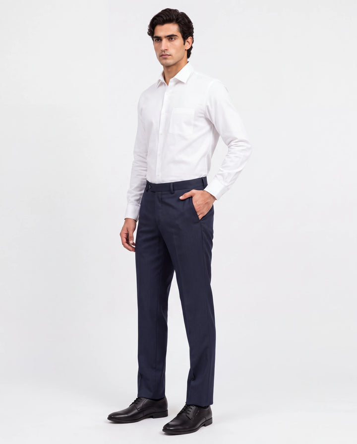 Navy Blue Slim Fit Plain  Formal Trouser