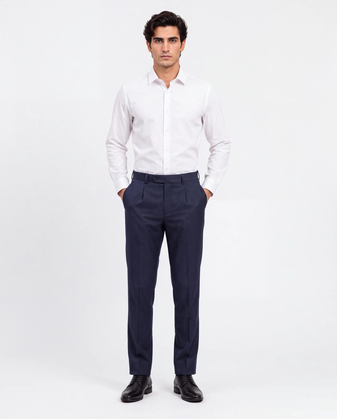 Navy Blue Slim Fit Plain  Formal Trouser
