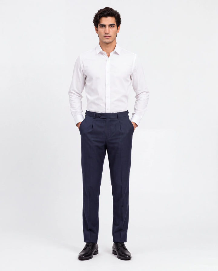 Navy Blue Slim Fit Plain  Formal Trouser