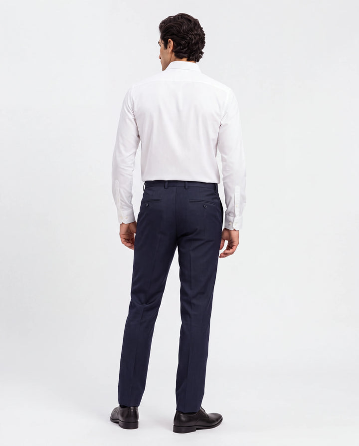 Navy Blue Slim Fit Plain  Formal Trouser