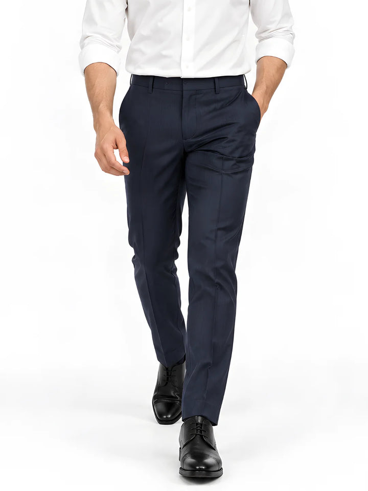 Navy Blue Slim Fit Plain  Formal Trouser