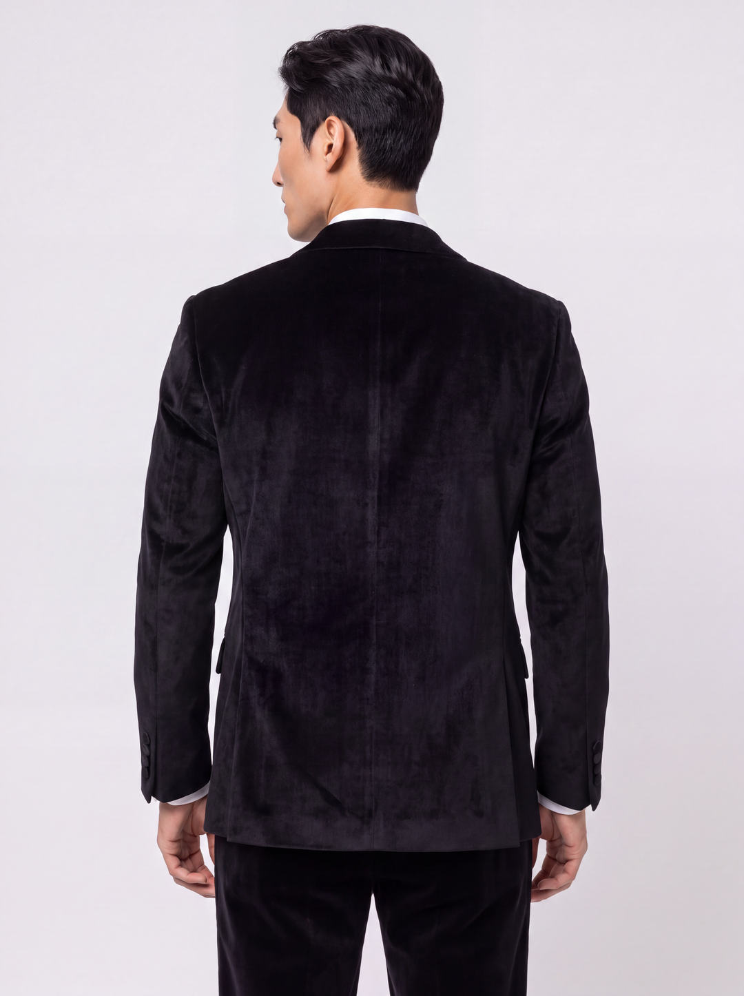 Black Solid  Slim Fit Lapel Collar Velvet Casual Blazer