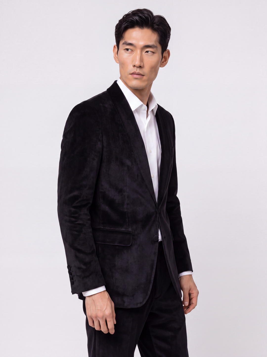 Black Solid  Slim Fit Lapel Collar Velvet Casual Blazer