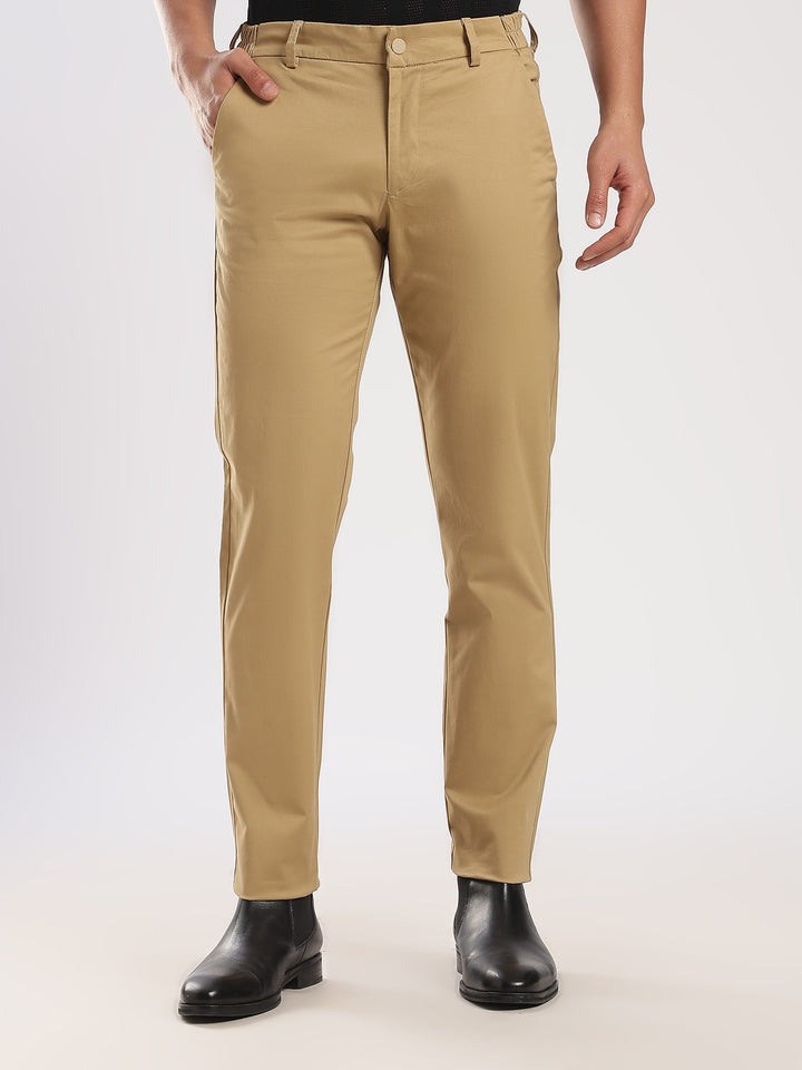 Beige Cotton Regular Fit Travel Pant