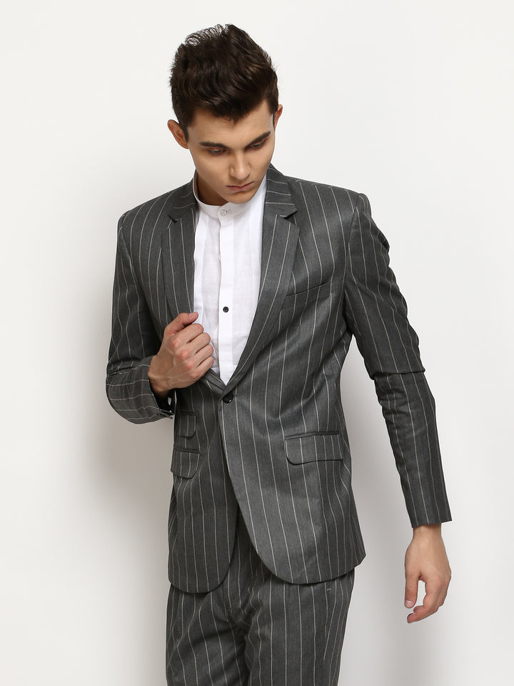 Grey Formal Blazer With Dull Stripes Blazer