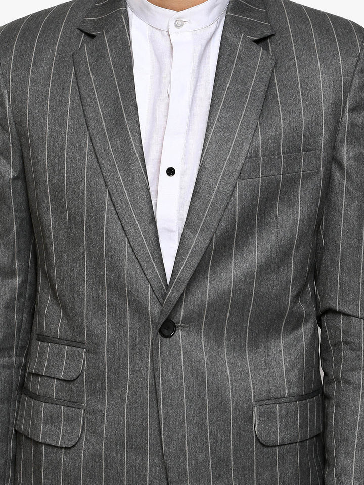 Grey Formal Blazer With Dull Stripes Blazer