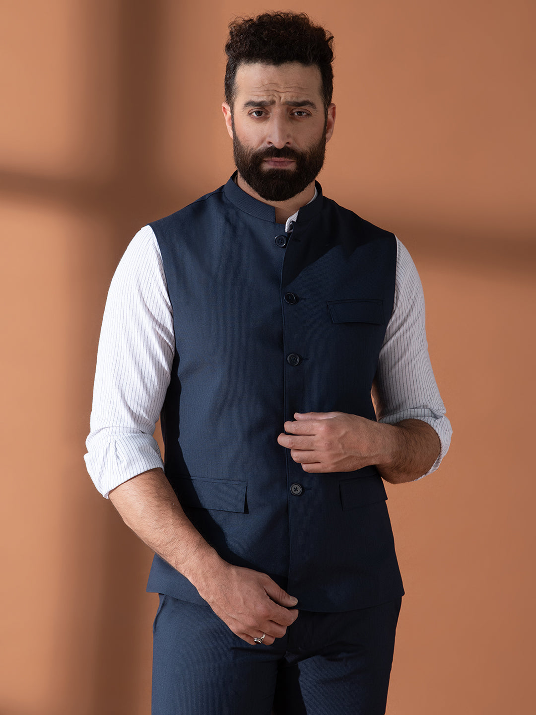 Wavy Navy Nehru Jacket – MR BUTTON