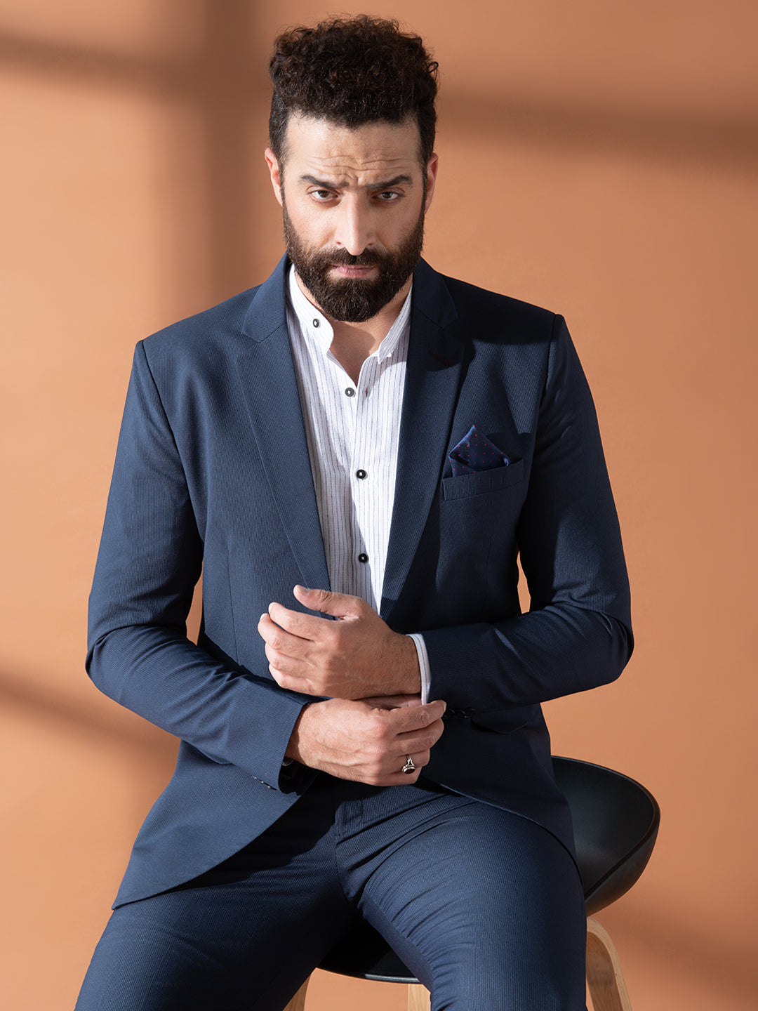 Navy double breasted linen jacket - Made in Italy