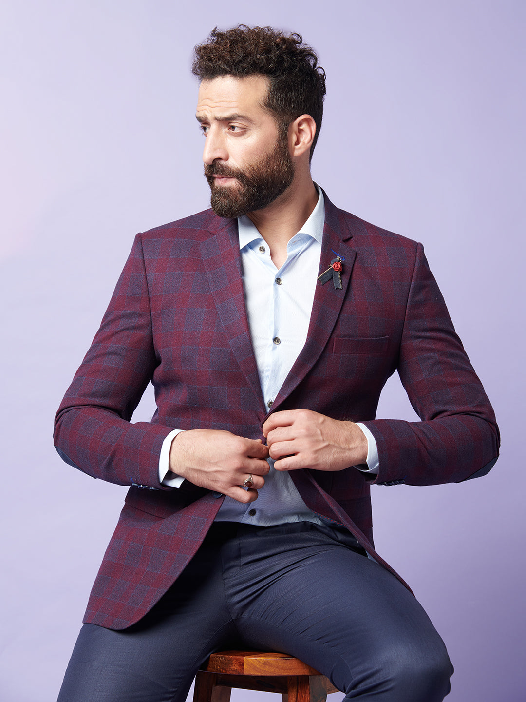 Wine Check Blazer MR BUTTON